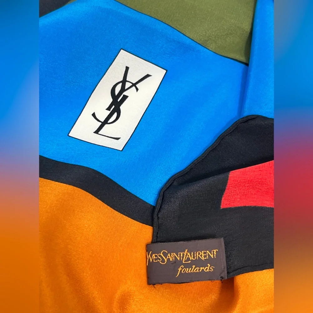 Vintage  YSL Yves Saint Laurent Silk  Colour Block - Picture 7 of 10
